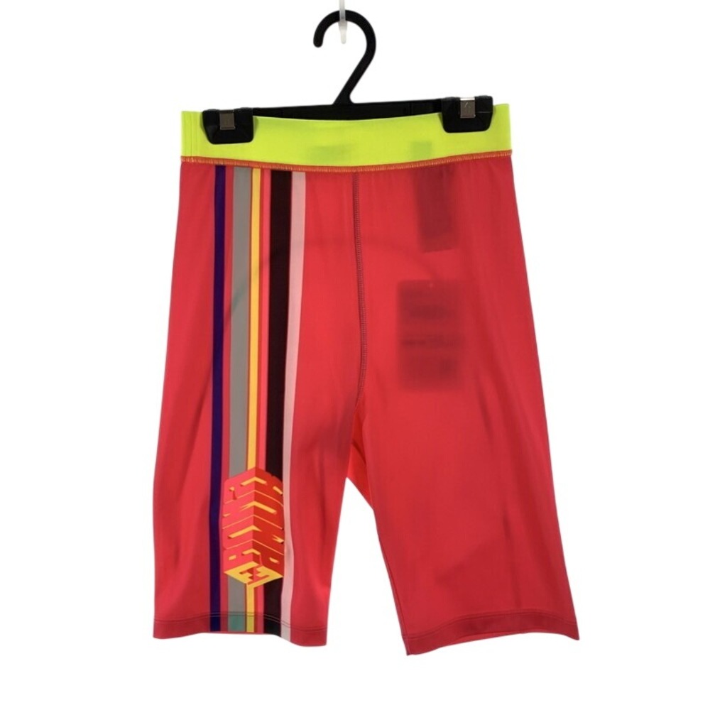 Fendi Roma Mania Red Neon Yellow Logo Stripe Cycling Biker Shorts IT 36 US 0